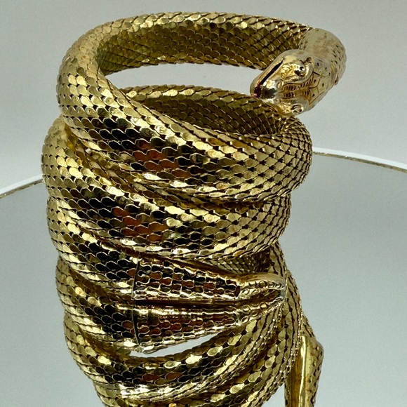 Vintage Whiting & Davis Gold Tone Mesh Serpentine Wrap Around Snake Bracelet - Picture 13 of 13